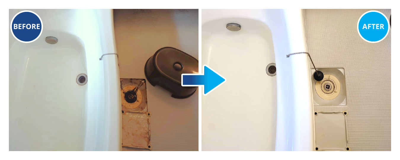 浴室の床の掃除のビフォー・アフター