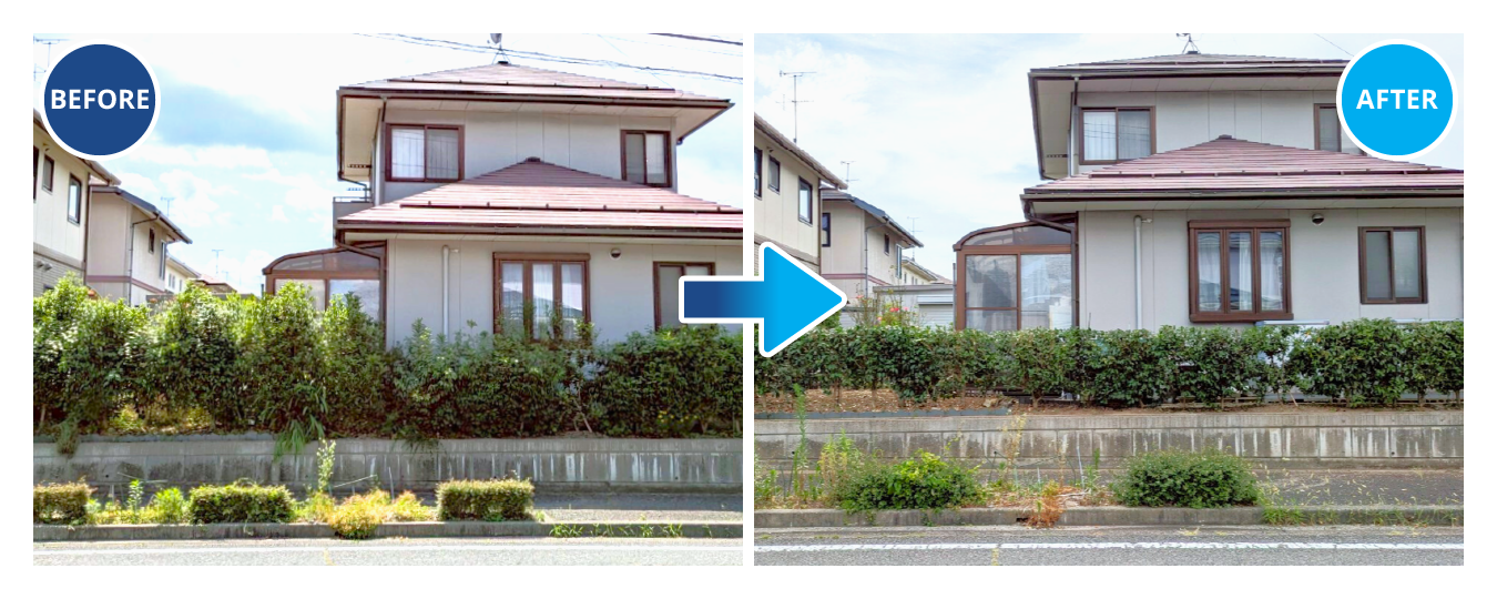 生け垣の整備のビフォー・アフター