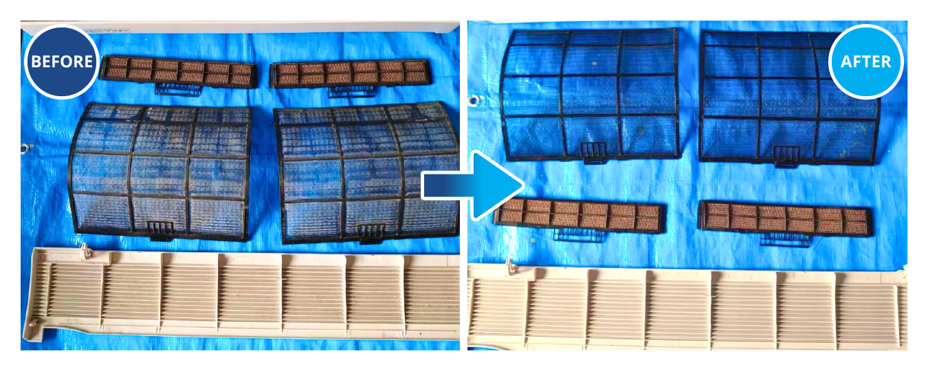 エアコン部品の掃除のビフォー・アフター