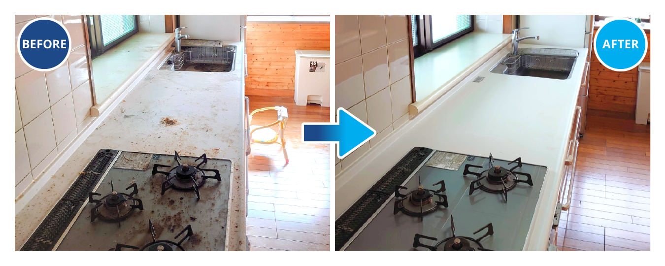 キッチン全体の掃除のビフォー・アフター