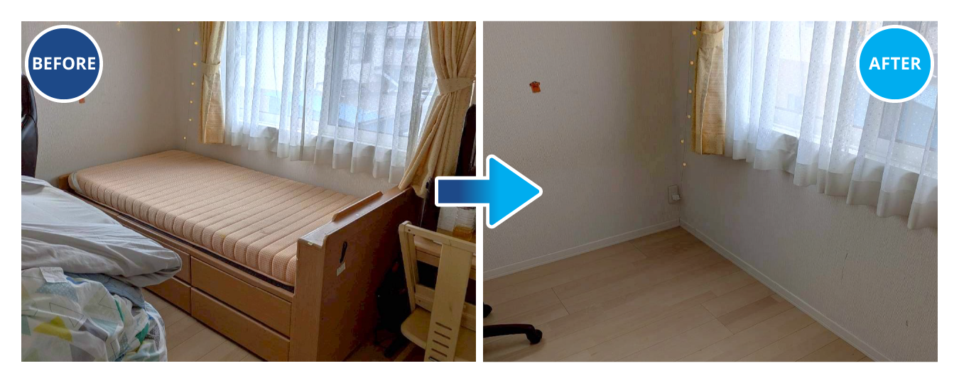 ベッドのある部屋の掃除のビフォー・アフター