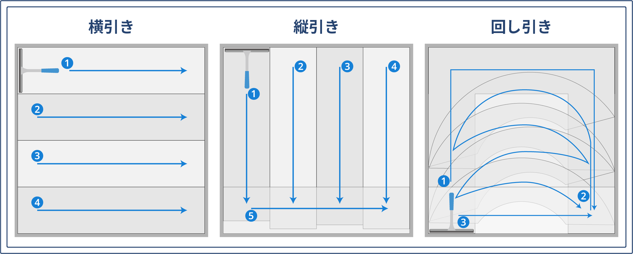 窓掃除の横引き・縦引き・回し引きの方法